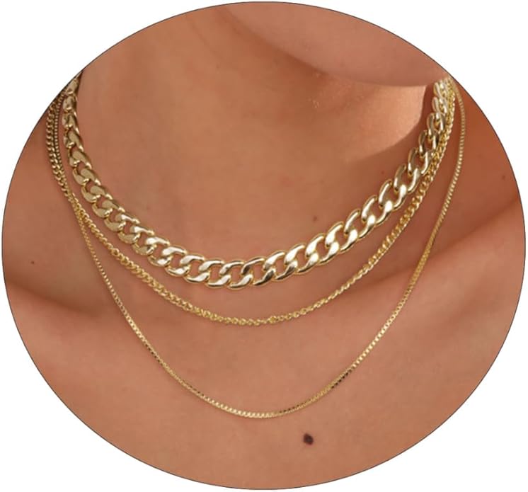 ASCOMY Layered Necklaces for Women Dainty Gold Necklace 14K Gold Plated Herringbone Necklace for Women Pearl Cross Necklace Paperclip Cuban Figaro Rope Satellite Chain Gold Choker Trendy Jewelry Gift