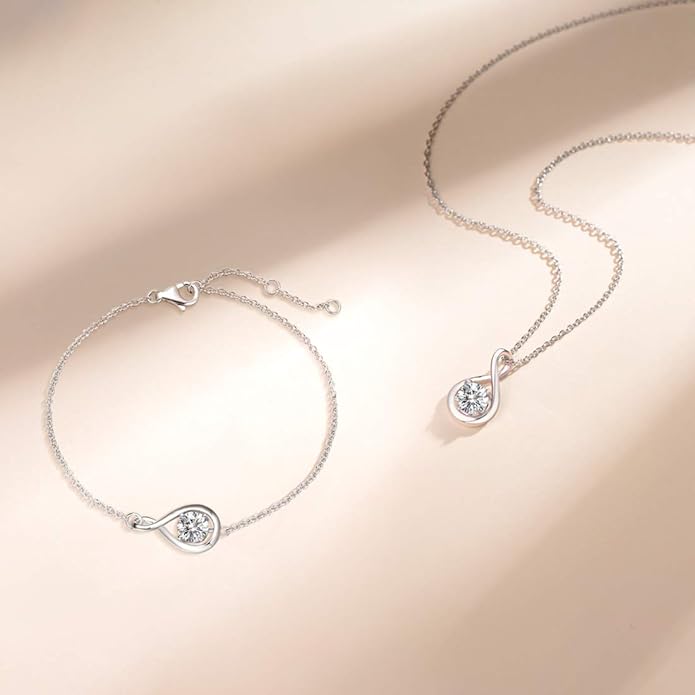 FANCIME Birthstone Necklaces for Women Fine Jewelry Sterling Silver Dainty Infinity Pendant Anniversary Birthday Christmas Gifts for Her Wife Mom Lady Daughter, Chain 16"+2" Extend