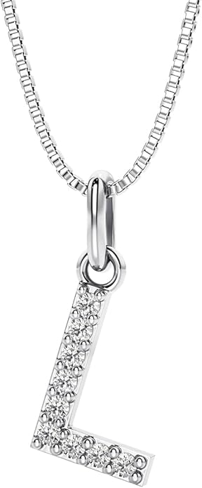 PEORA Letter A to Z Lab Grown Diamond Initial Pendant Necklace in Sterling Silver, F-G Color, VS Clarity, with 18 inch Chain