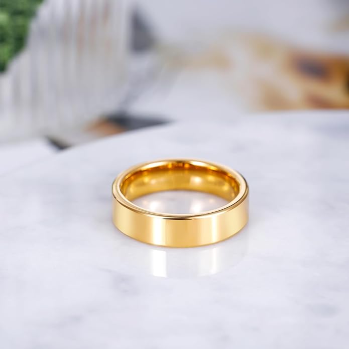 TRUMIUM 2mm 4mm 6mm Tungsten Rings for Women Men's Wedding Bands Gold Plated Beveled Edges Flat High Polished Comfort Fit Size 5-14