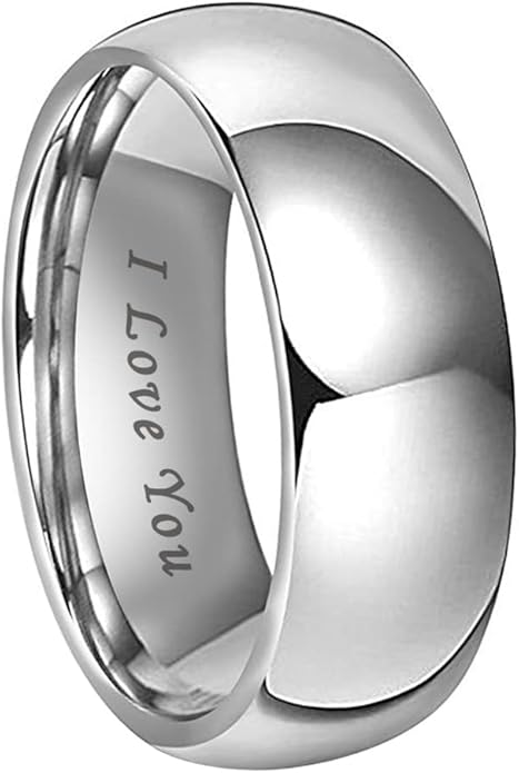 4mm 6mm 8mm 10mm Silver/Gold/White Tungsten Rings for Men Women Couple Fashion Jewelry Anniversary Engagement Wedding Bands Domed Polished I Love You Engraved Comfort Fit