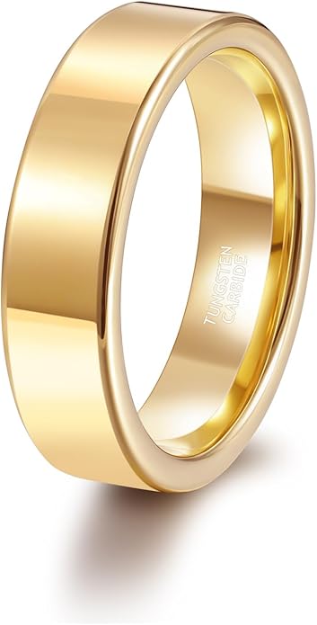 TRUMIUM 2mm 4mm 6mm Tungsten Rings for Women Men's Wedding Bands Gold Plated Beveled Edges Flat High Polished Comfort Fit Size 5-14