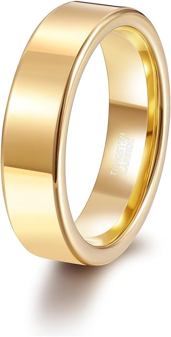 TRUMIUM 2mm 4mm 6mm Tungsten Rings for Women Men's Wedding Bands Gold Plated Beveled Edges Flat High Polished Comfort Fit Size 5-14