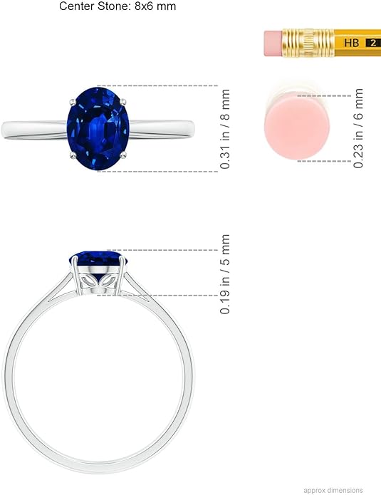 Angara Natural Blue Sapphire Solitaire Engagement Ring for Women | Oval Shape Blue Sapphire Ring in 14K Solid Gold/Sterling Silver/Platinum | September Birthday, Gemstone Jewellery Gift