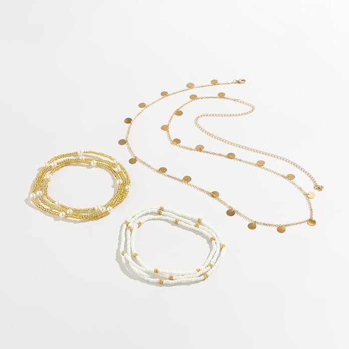 JFORYOU Waist Chain for Women Layered Belly Chain for The Waist Adjustable Waterproof Sexy Bikini Satellite Beads Chain Summer Non Tarnish Body Chain Jewelry for Women