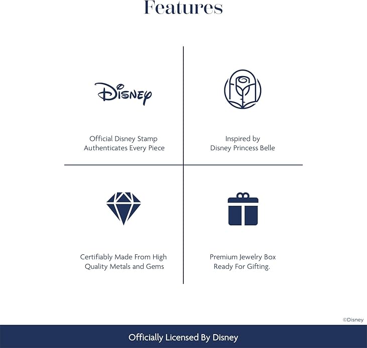 Jewelili Enchanted Disney Fine Jewelry Belle Key Pendant Necklace for Women | 14K Rose Gold over Sterling Silver | 1/10 CTTW Natural White Round Diamond | 18" Cable Chain | Princess Gifts for Her