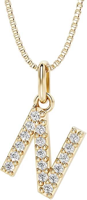 PEORA Letter A to Z Lab Grown Diamond Initial Pendant Necklace in Sterling Silver, F-G Color, VS Clarity, with 18 inch Chain