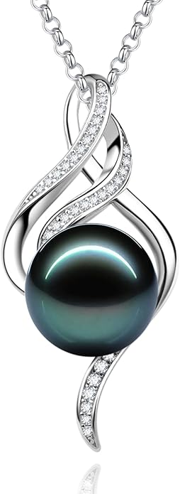 FANCIME Gift for Women Wife Natural Tahitian Pearl Necklace Sterling Silver Mysterious Ocean Treasure 10-12MM Black Pearl Luxury Jewelry Gift for Women, Mother, Wife, 16"+2" Adjustable