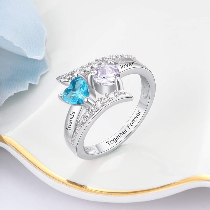 JewelOra Personalized Birthstone Rings for Women Promise Rings for Her Women Mother Rings with Engraved 2 Names Customized Gifts for Mom