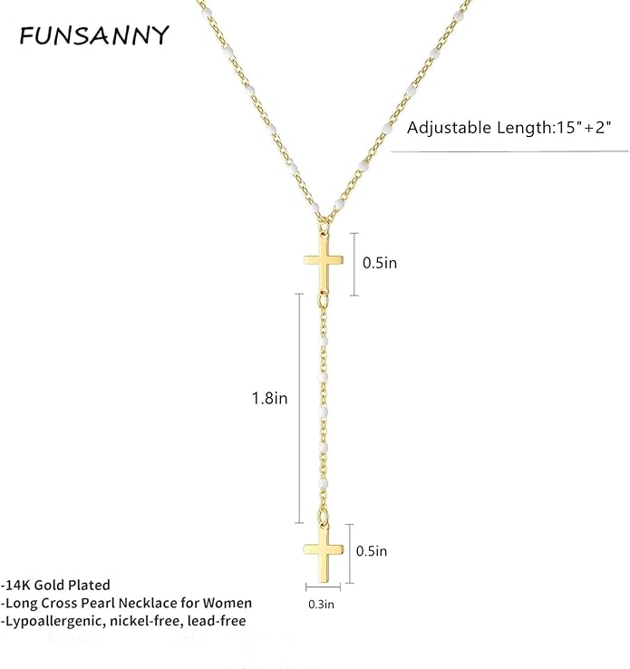 Lariat Gold Necklaces for Women - Dainty Gold Necklace Trendy 14K Gold Plated Hypoallergenic Layered Long Y-Shape Sunburst CZ T-Bar Pendant Drop Chain Necklace Set for Women Non Tarinsh Jewelry Gift