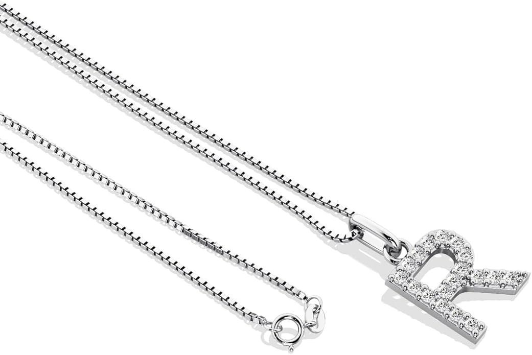 PEORA Letter A to Z Lab Grown Diamond Initial Pendant Necklace in Sterling Silver, F-G Color, VS Clarity, with 18 inch Chain