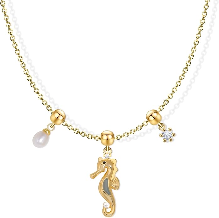 Summer Holiday Necklace,Dainty Chain, Charm Necklace For Women,Cute Cat Charm,Natural Pearls,18k Gold Plated,Choose Your Favorite Charm, Change Easily