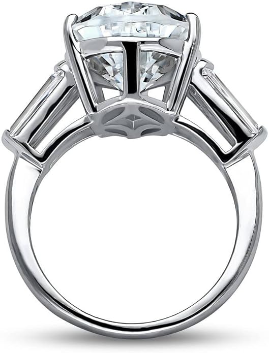 BERRICLE Sterling Silver CZ 3-Stone Solitaire Wedding Engagement Rings for Women, Cubic Zirconia Ring - Asscher, Cushion, Emerald, Pear, Round Cut - Canary Yellow, Green, Amethyst Purple Colors