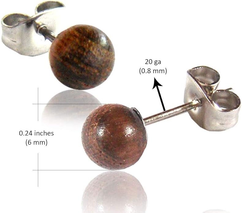 Wood Stud Earrings for Women - Wooden Handmade Earrings - Surgical Steel Brown Boho Earrings