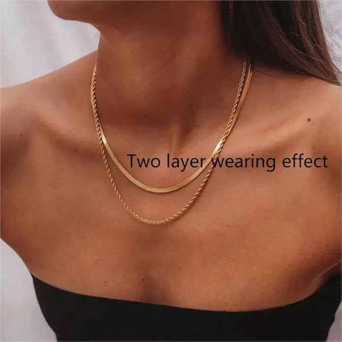 ASCOMY Layered Necklaces for Women Dainty Gold Necklace 14K Gold Plated Herringbone Necklace for Women Pearl Cross Necklace Paperclip Cuban Figaro Rope Satellite Chain Gold Choker Trendy Jewelry Gift