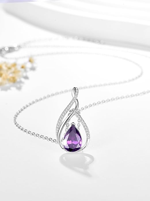 Teardrop Birthstone Necklace for Women 925 Sterling Silver Pear-Shaped Pendant Anniversary Mother's Day Birthday Jewelry Gifts for Her