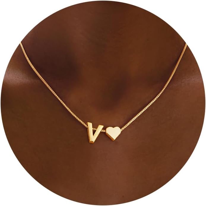 Initials A-Z with Heart Pendant Necklaces for Women Teen Girls - 18K Gold Plated Dainty Necklace Birthday Gifts Jewelry
