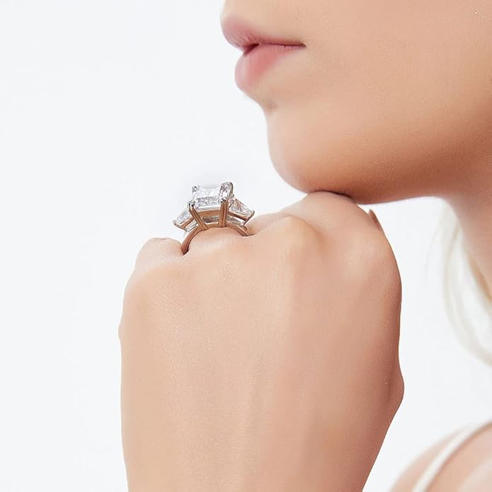 BERRICLE Sterling Silver CZ 3-Stone Solitaire Wedding Engagement Rings for Women, Cubic Zirconia Ring - Asscher, Cushion, Emerald, Pear, Round Cut - Canary Yellow, Green, Amethyst Purple Colors