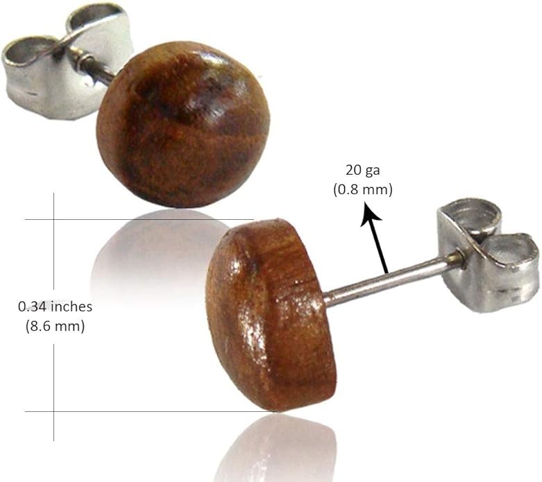 Wood Stud Earrings for Women - Wooden Handmade Earrings - Surgical Steel Brown Boho Earrings