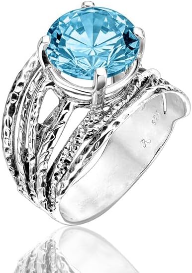 JEAN RACHEL JEWELRY 925 Sterling Silver Ring - Wrap Vintage Design with Prong Set Round Cubic Zirconia - Hypoallergenic, Lead & Nickel Free - Artisan Handcrafted Statement Rings for Women