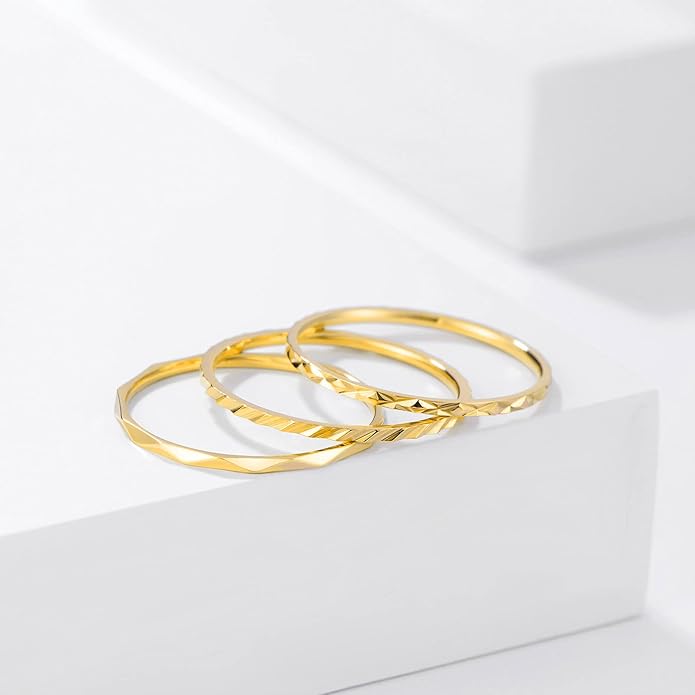 KAZITSAN 1mm 3pc Women Men Stainless Steel Rings fashion Plain Band Knuckle Stacking Midi Rings Silver/Rose Gold Wedding Band Comfort Fit