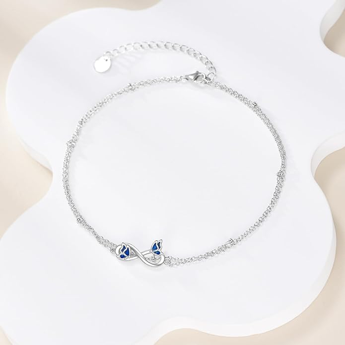 TIGER RIDER Dragonfly Anklet Sterling Silver Dragonfly Gifts Jewelry for Women with Crystal Birthday Anniversary