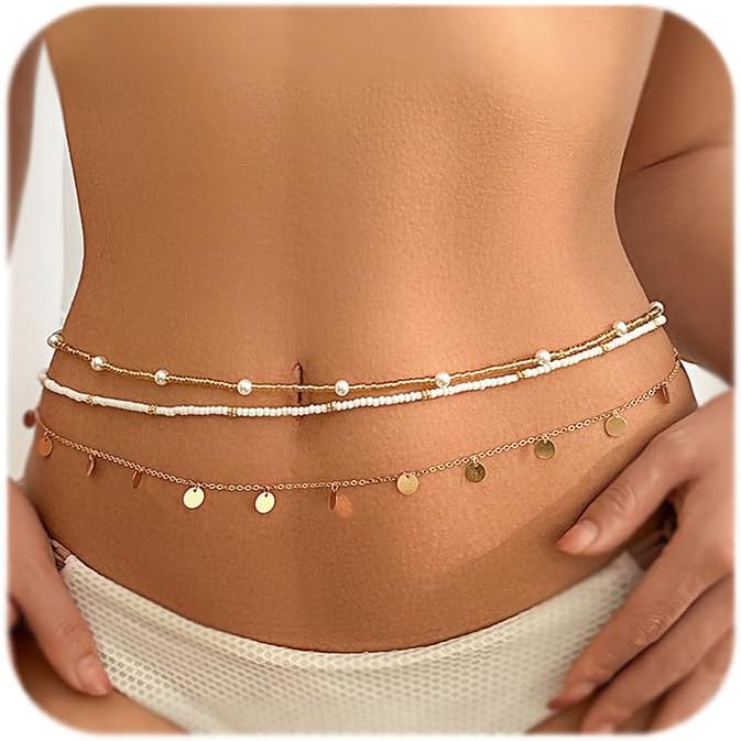 Longita Silver Gold Waist Chain Belly Chain for Women Body Chain Stomach Chains Stacked Waist Jewelry Stackable