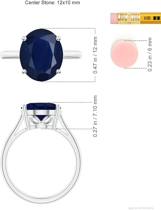 Angara Natural Blue Sapphire Solitaire Engagement Ring for Women | Oval Shape Blue Sapphire Ring in 14K Solid Gold/Sterling Silver/Platinum | September Birthday, Gemstone Jewellery Gift