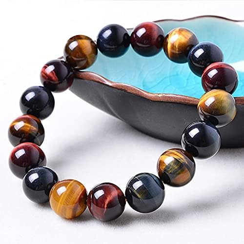 Tiger Eye Bracelet,Relax Anxiety Crystal Beaded Triple Protection Jewelry Bead Stone Chakra Gemstones Bracelets for women men
