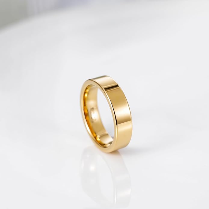 TRUMIUM 2mm 4mm 6mm Tungsten Rings for Women Men's Wedding Bands Gold Plated Beveled Edges Flat High Polished Comfort Fit Size 5-14