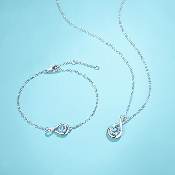 FANCIME Birthstone Necklaces for Women Fine Jewelry Sterling Silver Dainty Infinity Pendant Anniversary Birthday Christmas Gifts for Her Wife Mom Lady Daughter, Chain 16"+2" Extend