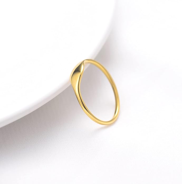 Kainier 14K Gold Plated Signet Rings Stackable Plain Slim Oval-shaped Thin Pinky Band for Women - 1.5mm Classic Dainty Cute Stacking Ring with Comfort Fit - Sizes 5-10