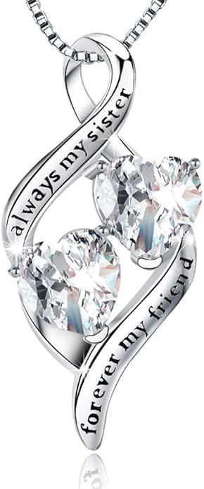 925 Sterling Silver Always My Daughter&Sister Forever My Friend Double Love Heart Pendant Necklace, Mother Daughter Bracelet Jewelry Gifts for Sister Women Couples Wife Mom Girlfriend