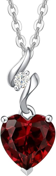 AGVANA 14K Solid White Gold Diamond Gemstone Pendant with Sterling Silver Chain 8mm Heart Birthstone Necklace Fine Jewelry Anniversary Birthday Gifts for Women Mom Wife