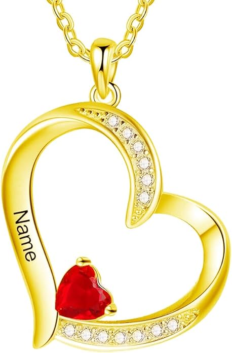 10K 14K 18K Gold Natural Diamond Personalized Mother Name Necklace with 1-6 Birthstones Sterling Silver Custom Heart Name Necklace for Women Mom Grandmother Wife Friend Gifts for Mother's Day