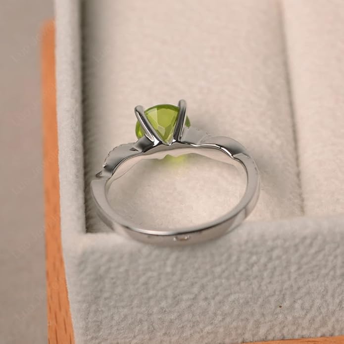 LUO 925 Sterling Silver 7x7mm Round Cut Gemstone Birthstone Rings for Women, Twist Infinity Engagement Ring Birthstone Jewelry Anniversary Wedding Promise for Lady Size 3-13