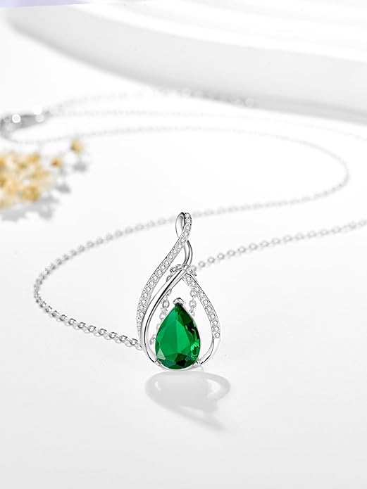 Teardrop Birthstone Necklace for Women 925 Sterling Silver Pear-Shaped Pendant Anniversary Mother's Day Birthday Jewelry Gifts for Her