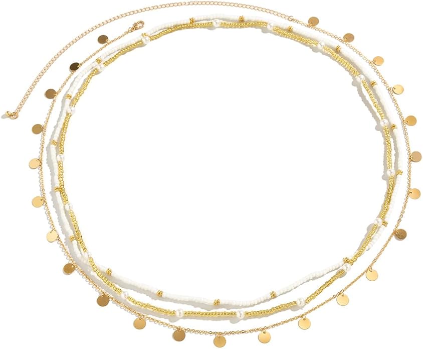 JFORYOU Waist Chain for Women Layered Belly Chain for The Waist Adjustable Waterproof Sexy Bikini Satellite Beads Chain Summer Non Tarnish Body Chain Jewelry for Women