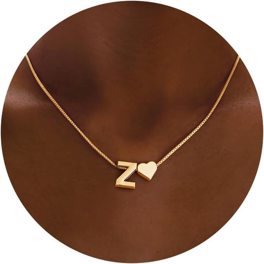 Initials A-Z with Heart Pendant Necklaces for Women Teen Girls - 18K Gold Plated Dainty Necklace Birthday Gifts Jewelry