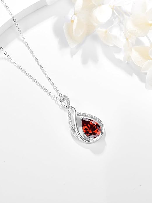 Teardrop Birthstone Necklace for Women 925 Sterling Silver Pear-Shaped Pendant Anniversary Mother's Day Birthday Jewelry Gifts for Her