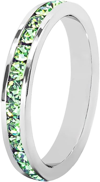 Muses Art Design Birthstone Eternity Band Ring (Channel Set/Full Round), Stackable Fashion Ring with Crystal Birthstone