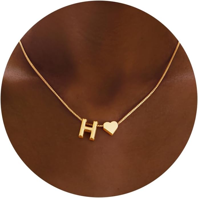 Initials A-Z with Heart Pendant Necklaces for Women Teen Girls - 18K Gold Plated Dainty Necklace Birthday Gifts Jewelry