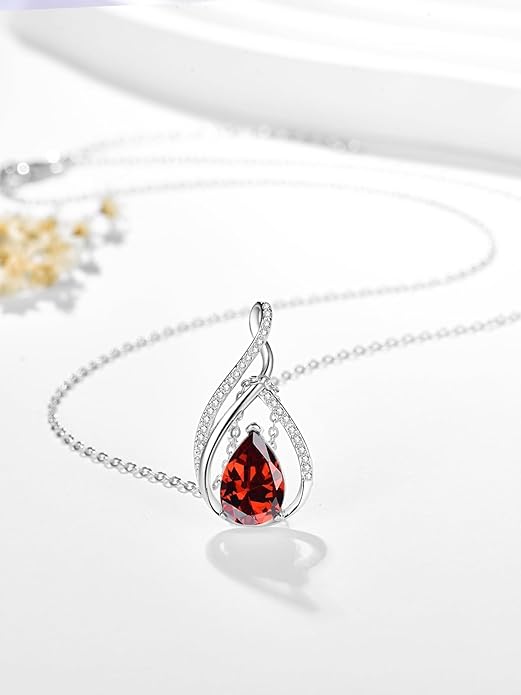 Teardrop Birthstone Necklace for Women 925 Sterling Silver Pear-Shaped Pendant Anniversary Mother's Day Birthday Jewelry Gifts for Her