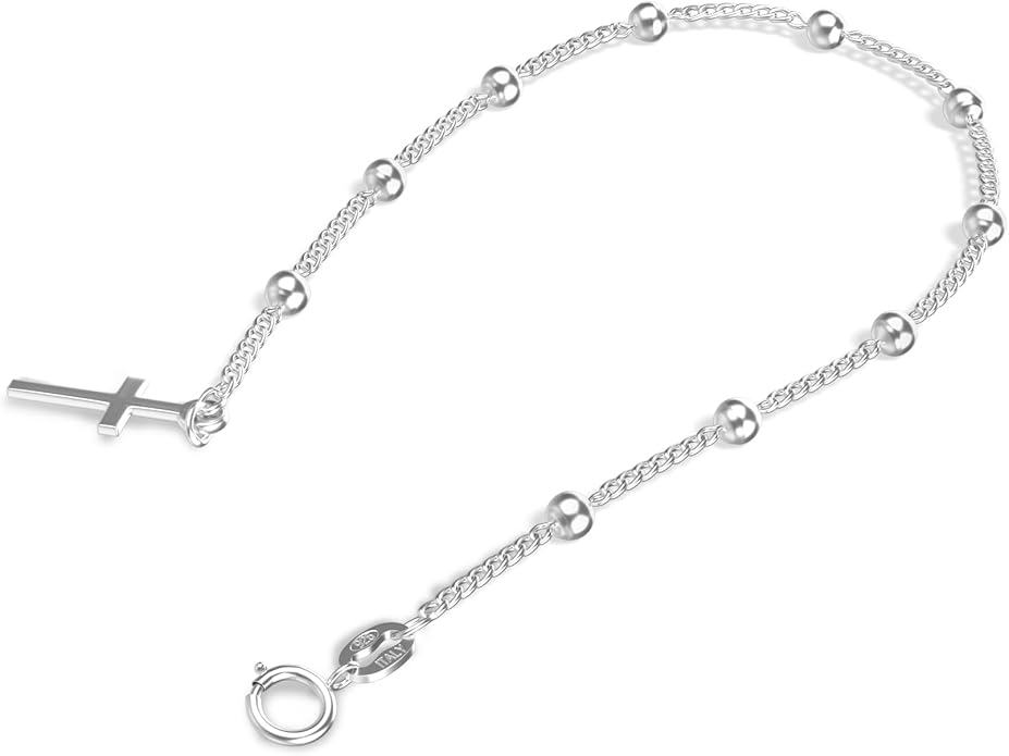 Amy & Annette Italian Sterling Silver Rosary Bracelet - Rosary Bracelet with Spring Ring Closure - Great Gift Idea for Every Occasion - Size (7.25in) - Made in Italy