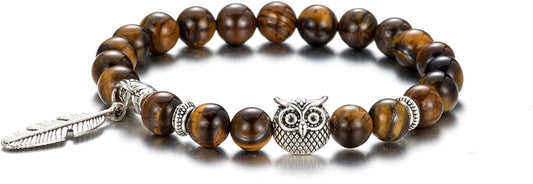 Softones 8mm Beads Owl Bracelets for Women Handmade Natural Stone Owl Gifts for Women Crystals Bracelet for Women Men Spiritual Energy Bracelet
