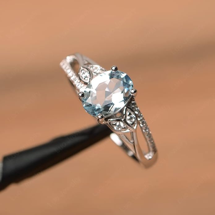 925 Sterling Silver Oval Shaped 8X6 MM Gemstone Ring Leaf Engagement Ring for Women Jewelry