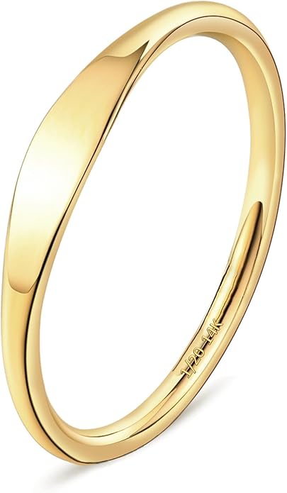 NOKMIT 1.5mm 14K Gold Filled Slim Signet Rings Thin Croissant Pinky Ring for Women Girls Dainty Gold Twisted Stacking Statement Flat Ribbed Plain Band Comfort Fit Size 4 to 10