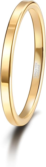 TRUMIUM 2mm 4mm 6mm Tungsten Rings for Women Men's Wedding Bands Gold Plated Beveled Edges Flat High Polished Comfort Fit Size 5-14