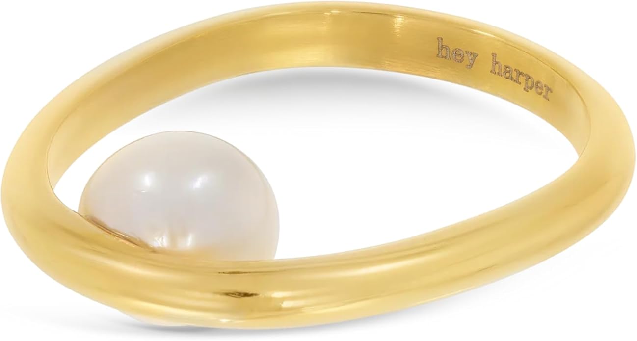 Hey Harper Gold Ring for Women - Gold Plated Stacking Waterproof & Sweatproof Jewerly Ring - Everday Non Tarnish Cute Fashion Circle Rings