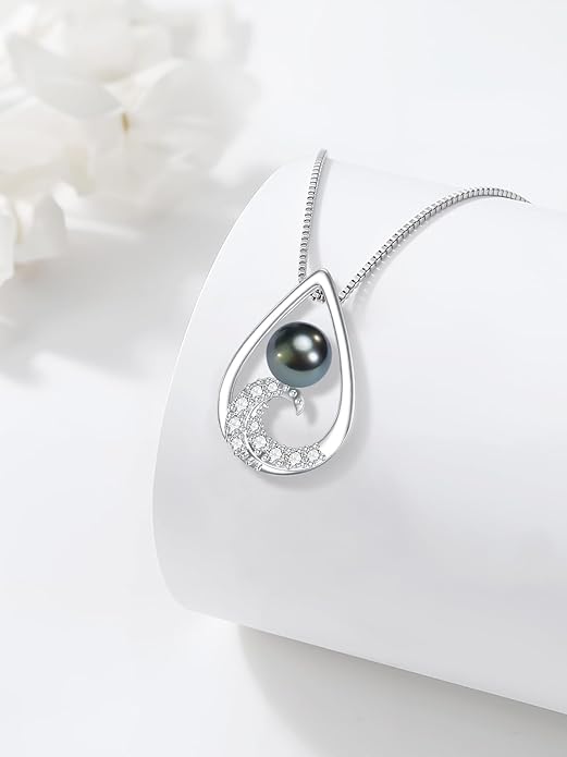 Gifts for Women Wife Mom-Tahitian Black Pearl Necklace-Wedding Birthday Anniversary Ocean Jewelry for Girlfriend Her-Mothers Day Gifts for Mom Valentines Day Christmas